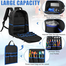 Werkzeugrucksack mit Organizer, wasserdicht, gepolstert, Schwarz/Blau