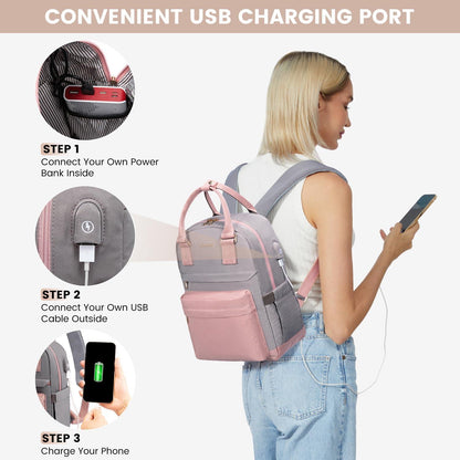 13,3 Zoll Damen Rucksack Wasserdicht Cityrucksack Handtasche Rosa Grau