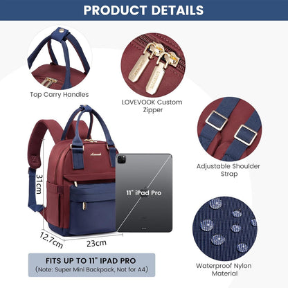 LOVEVOOK Damen Cityrucksack Klein Wasserdicht USB-Ladeanschluss Marineblau