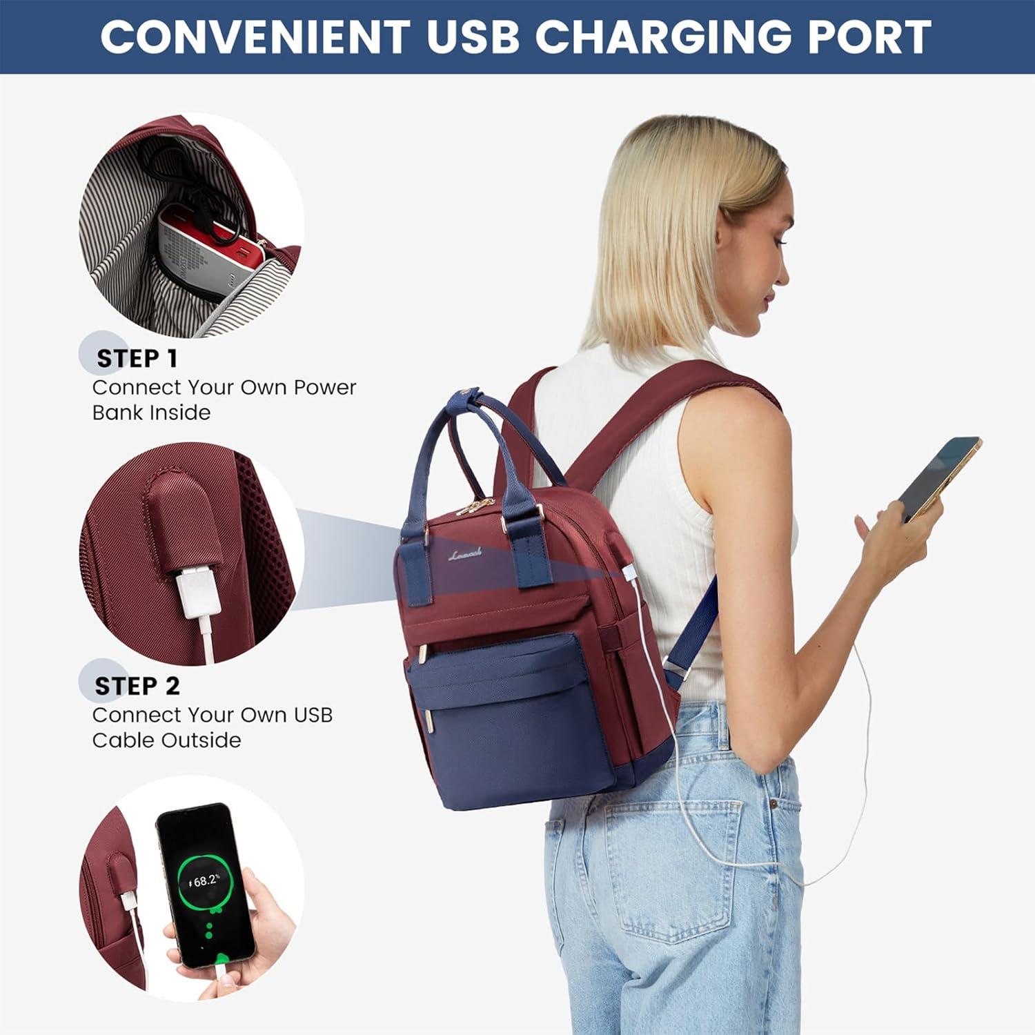 Damen Mini Rucksack Cityrucksack Wasserdicht USB Marineblau