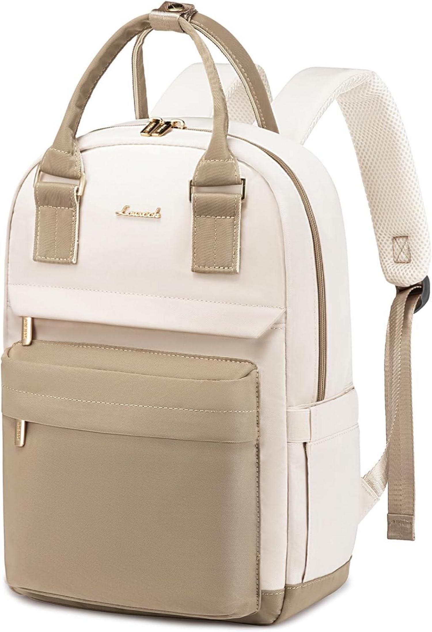 Schulrucksack 14 Zoll Laptop Backpack Mädchen Wasserdicht Beige-N