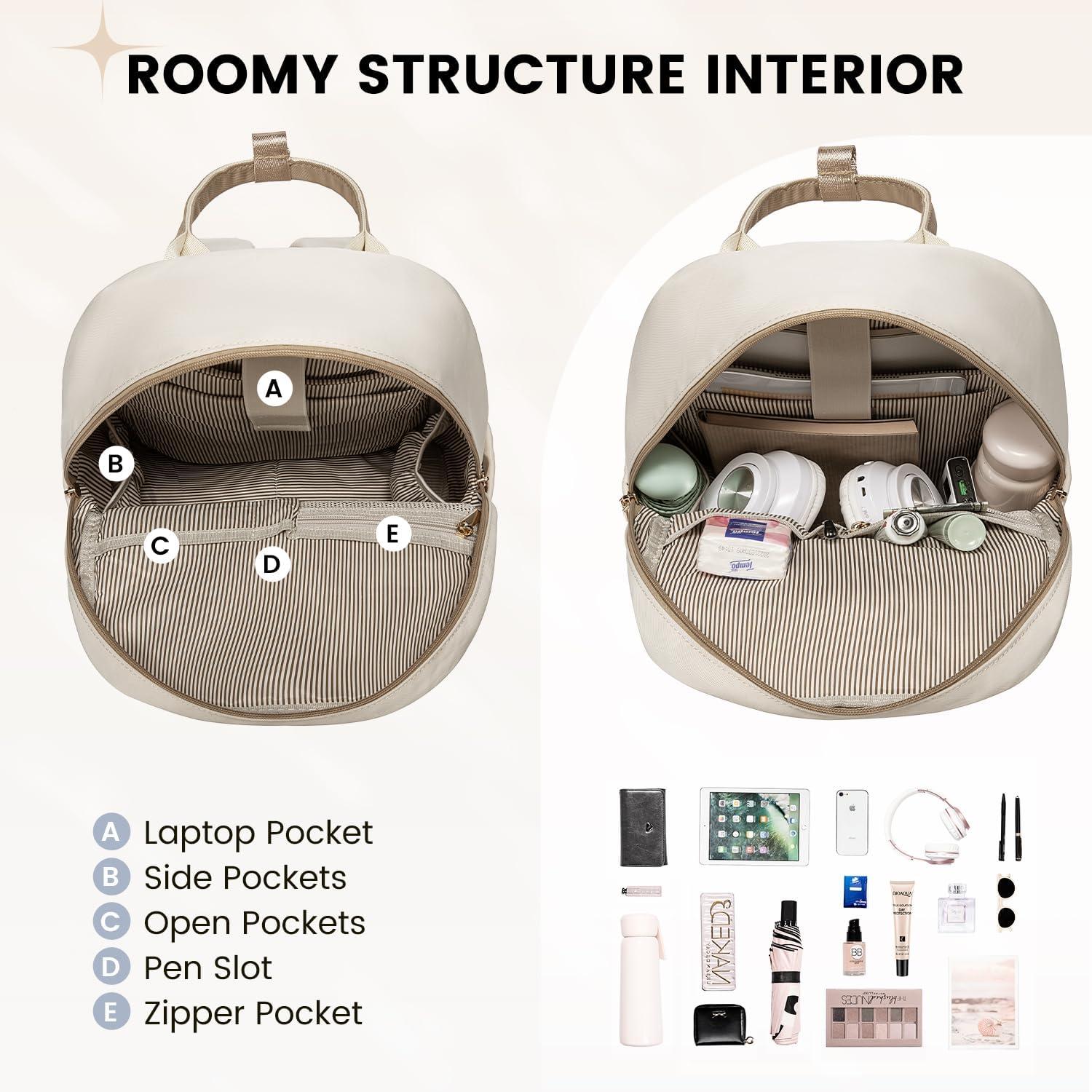 Schulrucksack 14 Zoll Laptop Backpack Mädchen Wasserdicht Beige-N