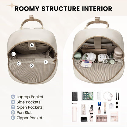 Schulrucksack 14 Zoll Laptop Backpack Mädchen Wasserdicht Beige-N