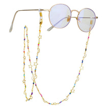 Brillenkette Damen Perlen Multicolor Gold Sterne Mond | Geschenkidee