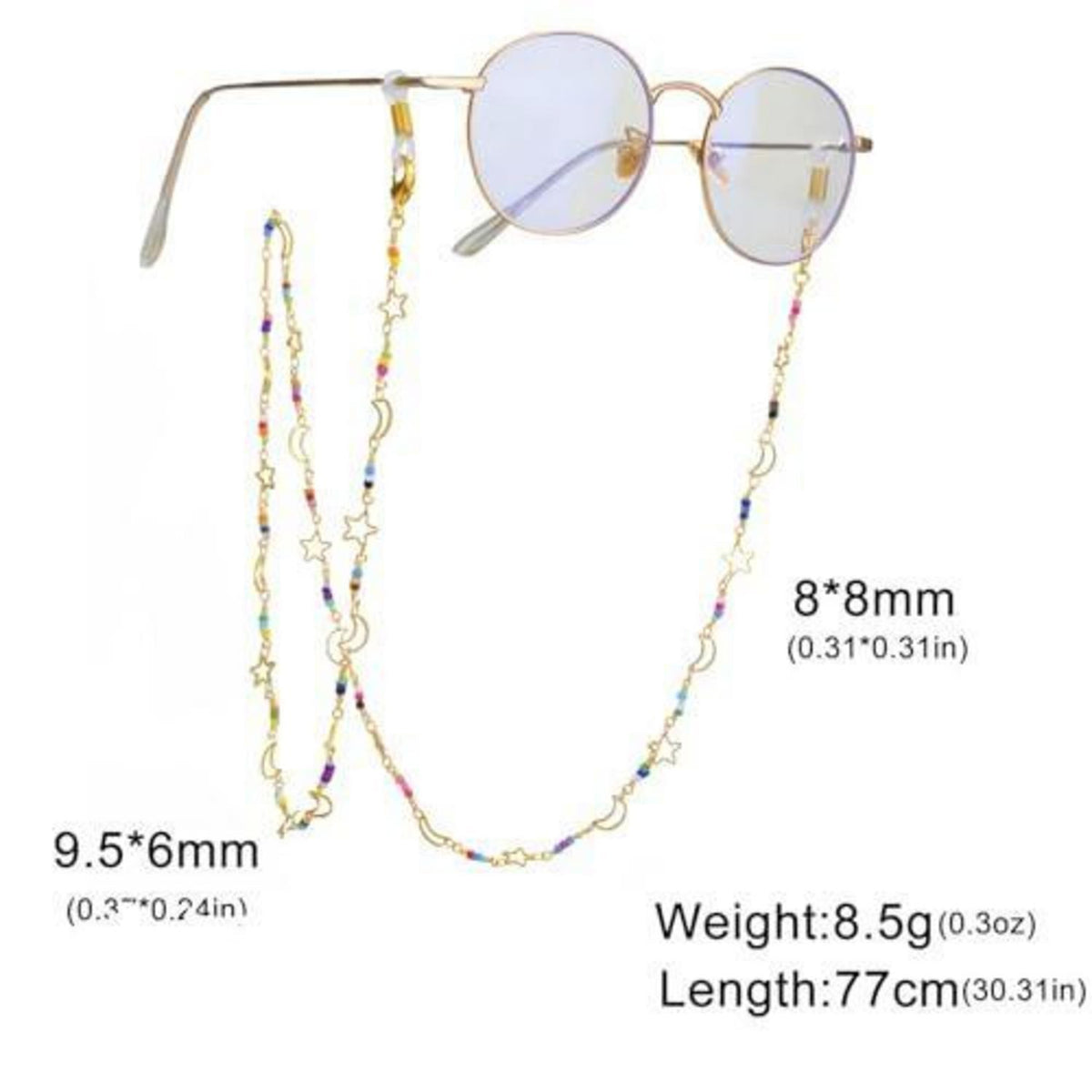 Brillenkette Damen Perlen Multicolor Gold Sterne Mond | Geschenkidee