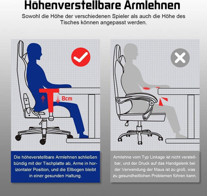 Ergonomischer Gaming Stuhl mit verstellbaren Kissen und