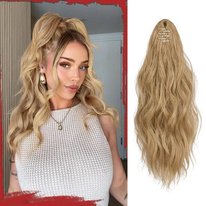 Welliges Clip-in Pferdeschwanz Zopf Extension Blond Highlights 41cm