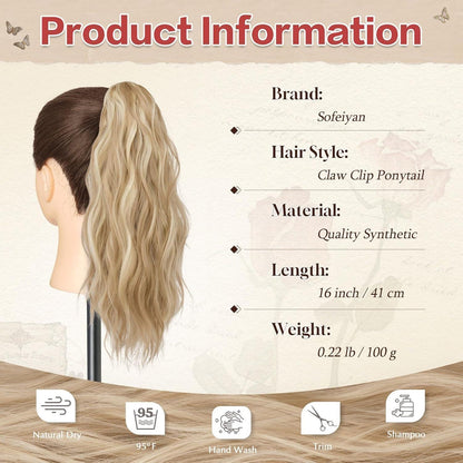 Welliges Clip-in Pferdeschwanz Zopf Extension Blond Highlights 41cm