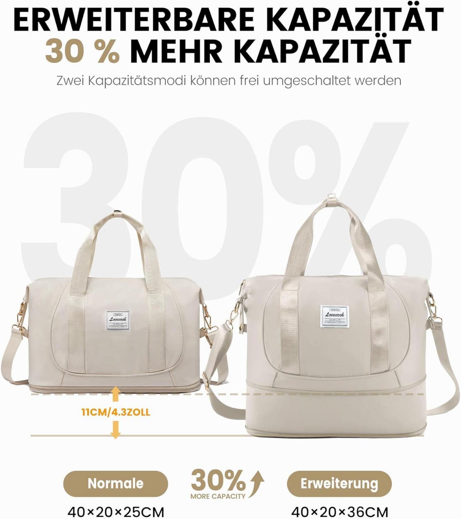 Handgepäck Tasche Erweiterbar Faltbar Cabin Bag 40x20x25 Beige