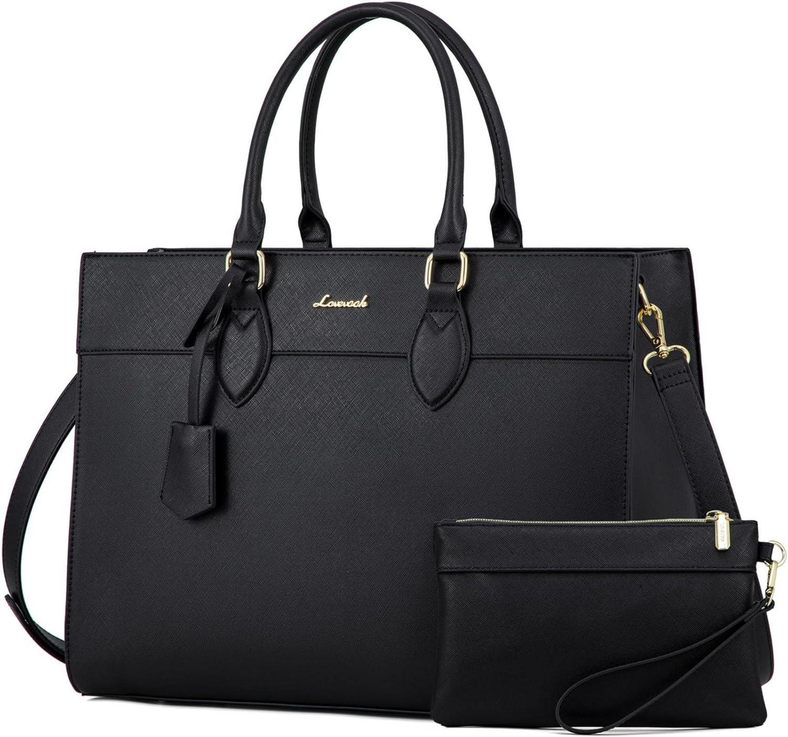 Laptoptasche Damen 15,6 Zoll PU Leder Schwarz Wasserdicht