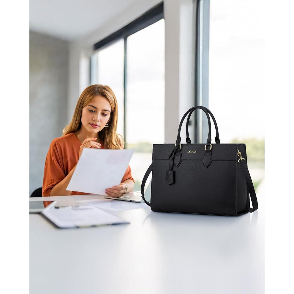 Laptoptasche Damen 17,3 Zoll, Groß, Wasserdicht, mit Handgelenktasche in Lederoptik
