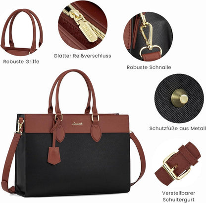 Große LOVEVOOK Laptop Handtasche 15,6 Zoll Damen Schwarz Braun