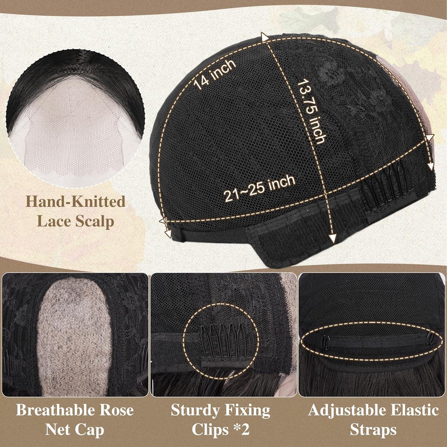 Schwarze Wellenperücke 46cm Mittellang hitzebeständig natürlicher Look