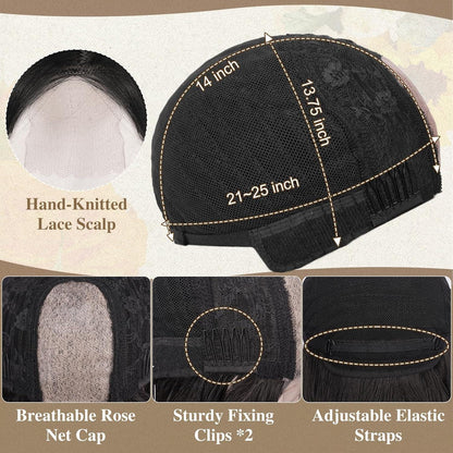 Schwarze Wellenperücke 46cm Mittellang hitzebeständig natürlicher Look