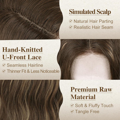 Lockige Balayage Perücke Braun Highlight 46cm Mittel Länge