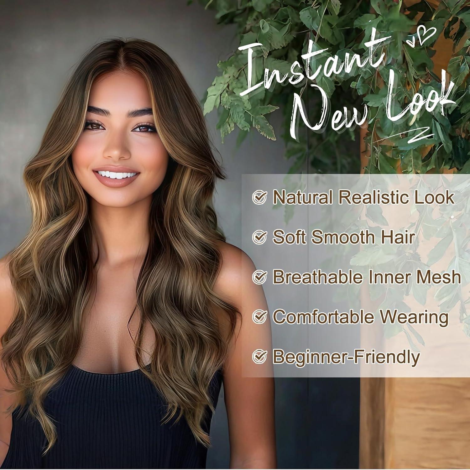 BARSDAR Braun Highlight Perücke 46cm Mittellänge Lockige Balayage