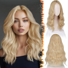 Gewellte Mittellange Hitzebeständige Synthetik Perücke Natur Beige