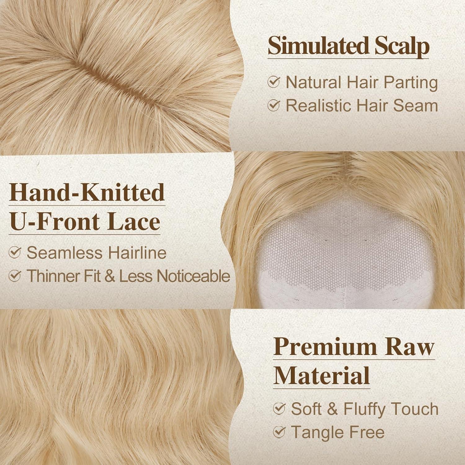 Gewellte Mittellange Hitzebeständige Synthetik Perücke Natur Beige