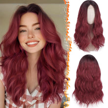 Lockige 46cm Ombre Rot Perücke Mittellang Hitzebeständig Cosplay Party