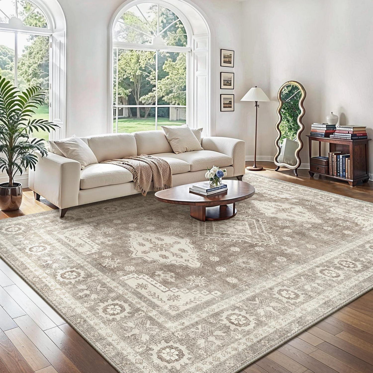Großer Teppich Wohnzimmer 200x290 cm – Mandel Beige Braun