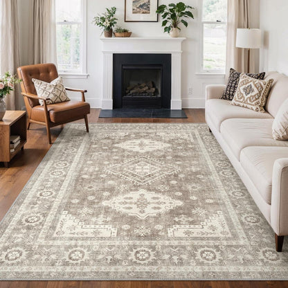 Großer Teppich Wohnzimmer 200x290 cm – Mandel Beige Braun
