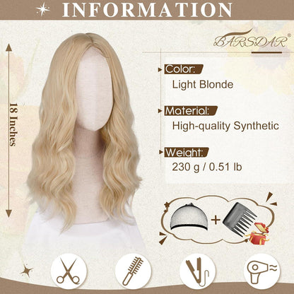 BARSDAR Mittellange Blond Lockige Perücke 46cm
