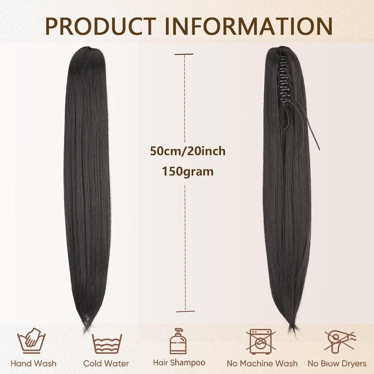 50cm Pferdeschwanz Haarverlängerung Schwarz – Voluminös & Lang