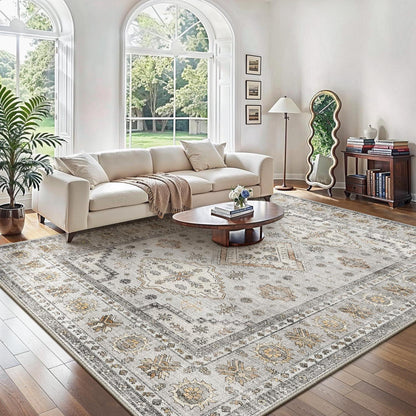 Vintage Teppich 200x290 cm – Elfenbein Grau | Wohnzimmer Teppich