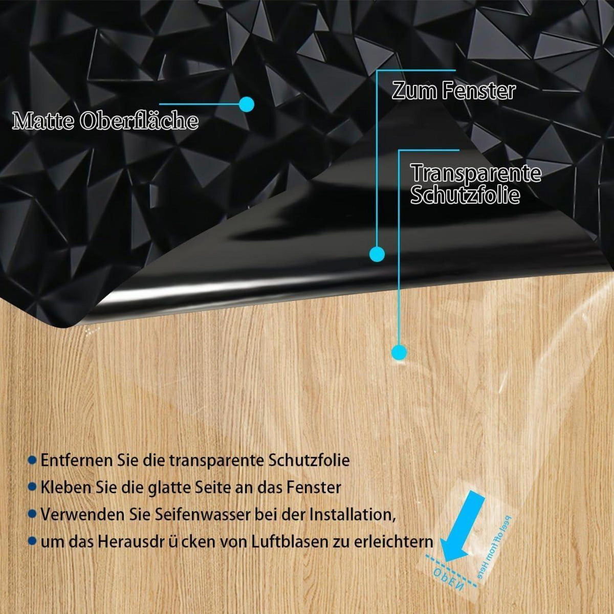 Blickdichte Fensterfolie Schwarz – Sichtschutz & Verdunkelung 90x200cm