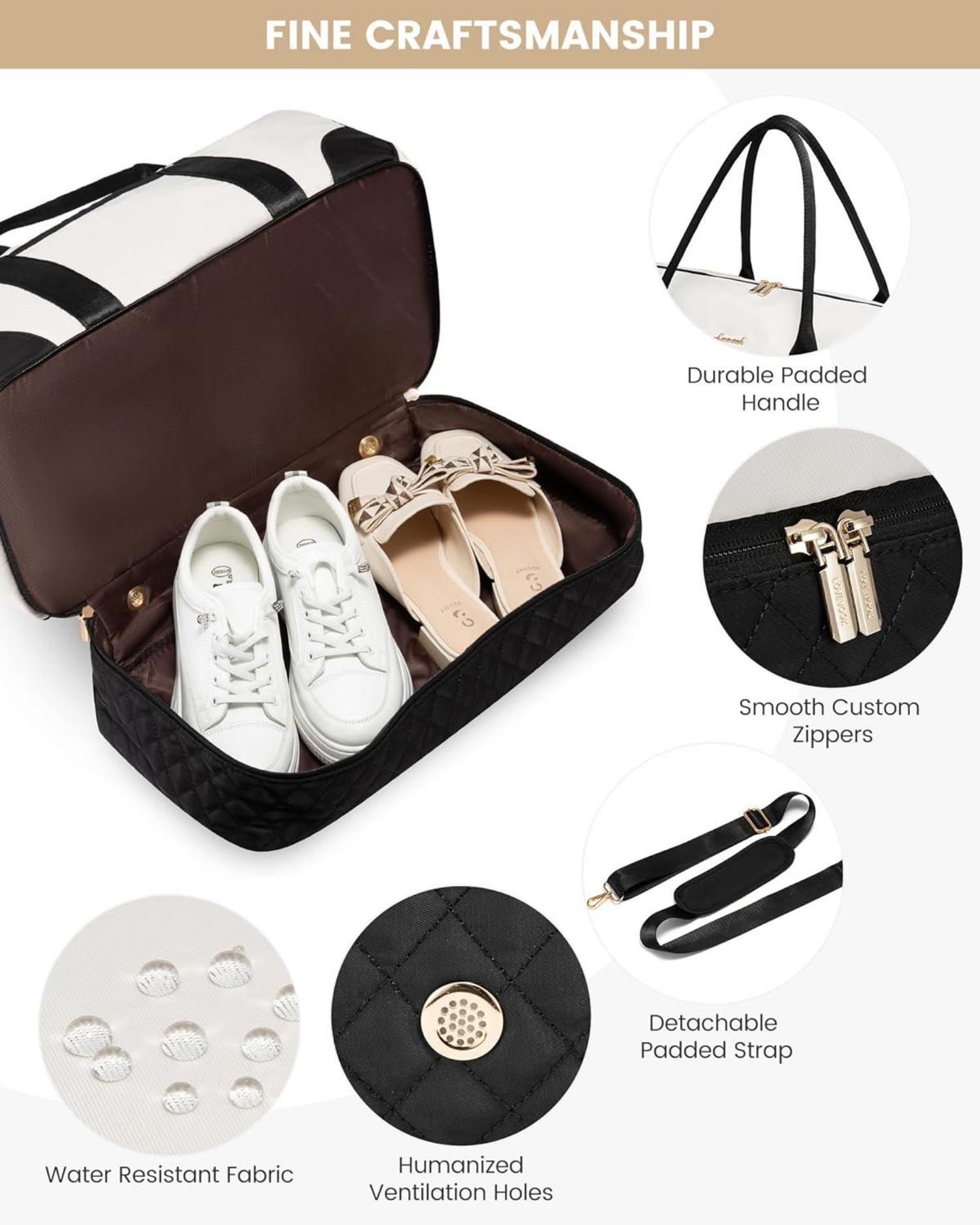 LOVEVOOK Reisetasche Damen Weekender Bag mit Schuhfach & Nassfach, 2-teiliges Set Groß, Handgepäck für Flugzeug, Reisen, Gym, Schwarz & Beige