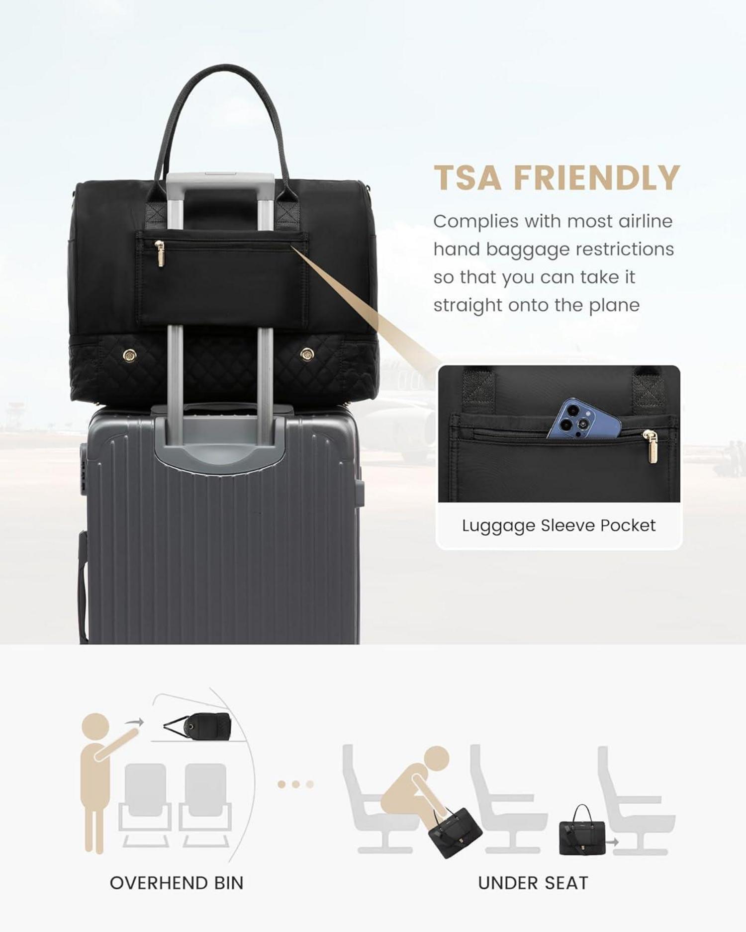 Damen Reisetasche Weekender Bag mit Schuhfach Nassfach, 2-teiliges Set Schwarz