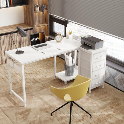 Eckschreibtisch L-Form 120x70cm mit 4 Schubladen, Weiß