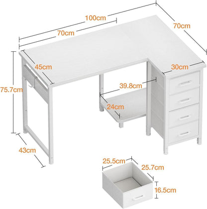 Eckschreibtisch L-Form mit 4 Schubladen, Umkehrbares Design120cm
