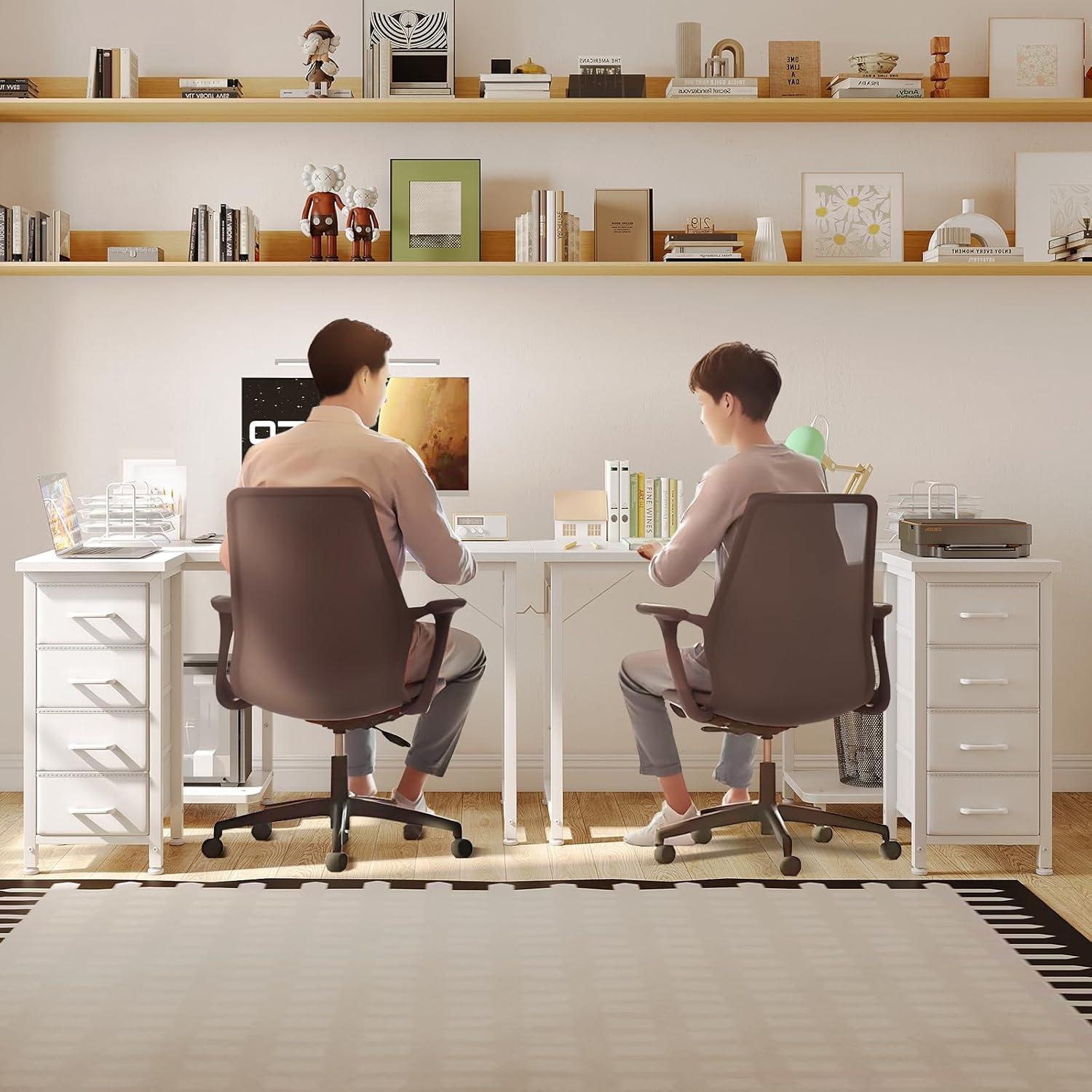 Eckschreibtisch L-Form 100x70cm mit 4 Schubladen, Umkehrbarer Computertisch
