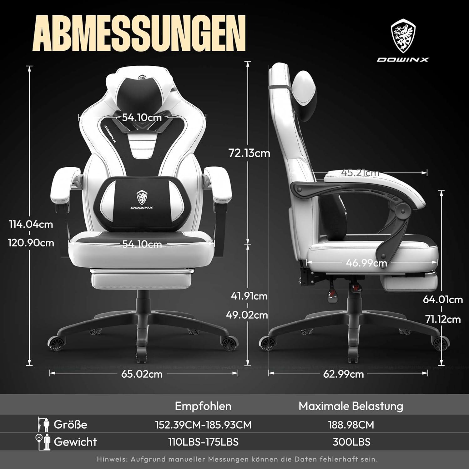 Gaming Stuhl mit Massagefunktion und Fußstütze für Erwachsene