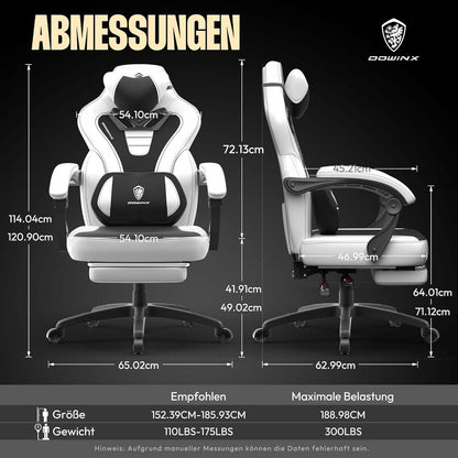 Gaming Stuhl mit Massagefunktion und Fußstütze für Erwachsene