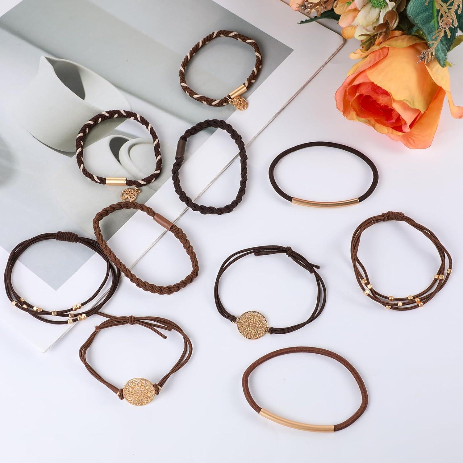 10er Set Elastische Haargummis Damen Boho Haarbänder Pferdeschwanz