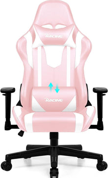 Ergonomischer Gaming Stuhl mit Lendenkissen und Wippfunktion, Rosa