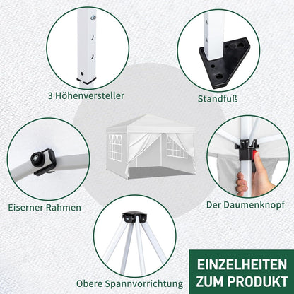 3x3m Pop-up Pavillon mit 4 Seiten – UV-Schutz & Wasserdicht