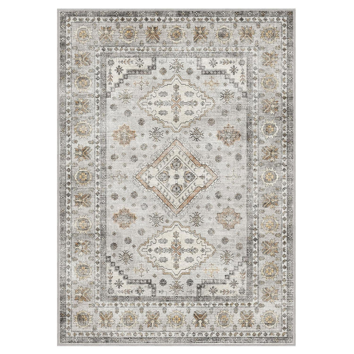 Vintage Teppich Wohnzimmer 140x200 cm Elfenbein Grau