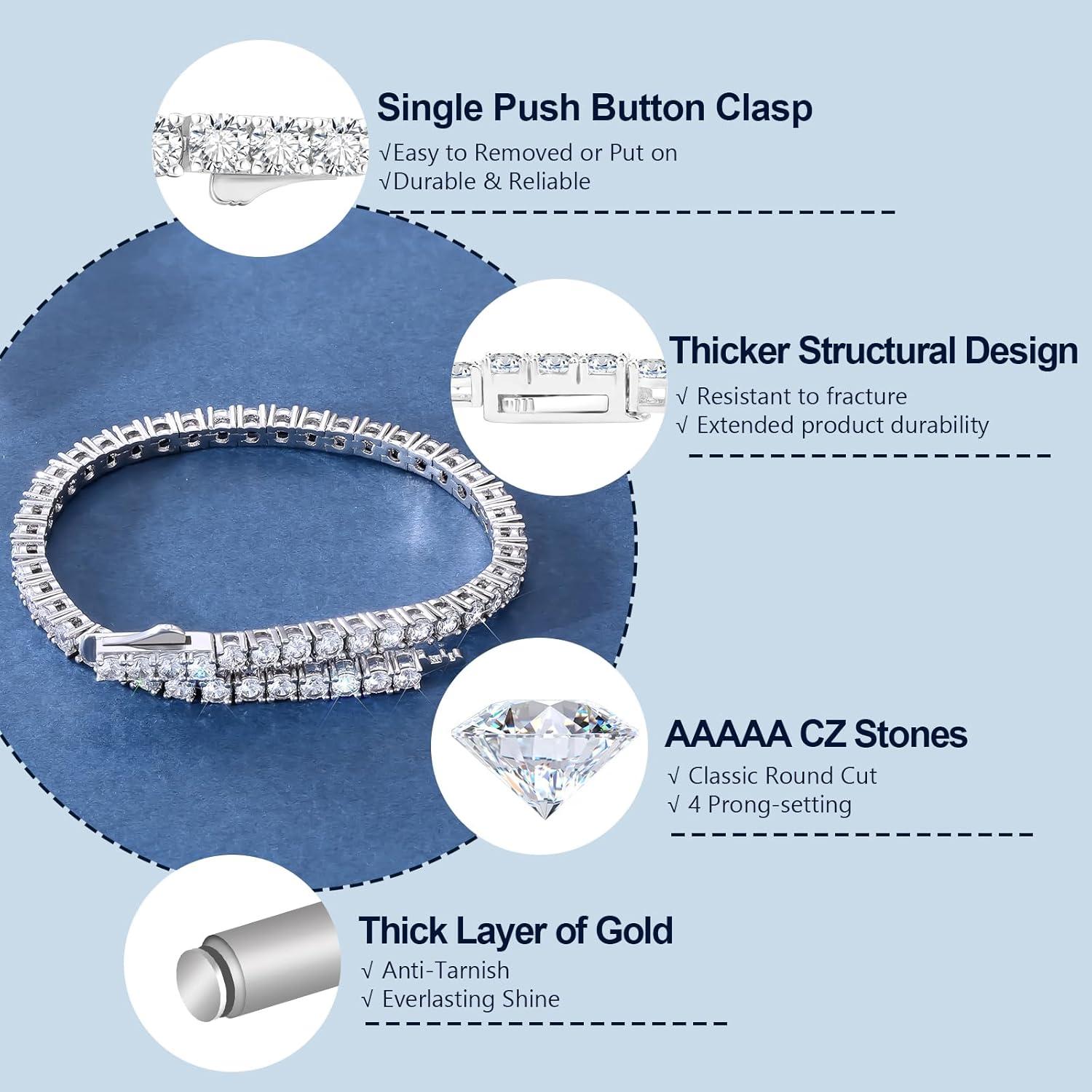 Silber Tennisarmband für Damen, 3mm mit Zirkonia Steinen, Geschenkbox inklusive