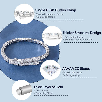 Silber Tennisarmband für Damen, 3mm mit Zirkonia Steinen, Geschenkbox inklusive