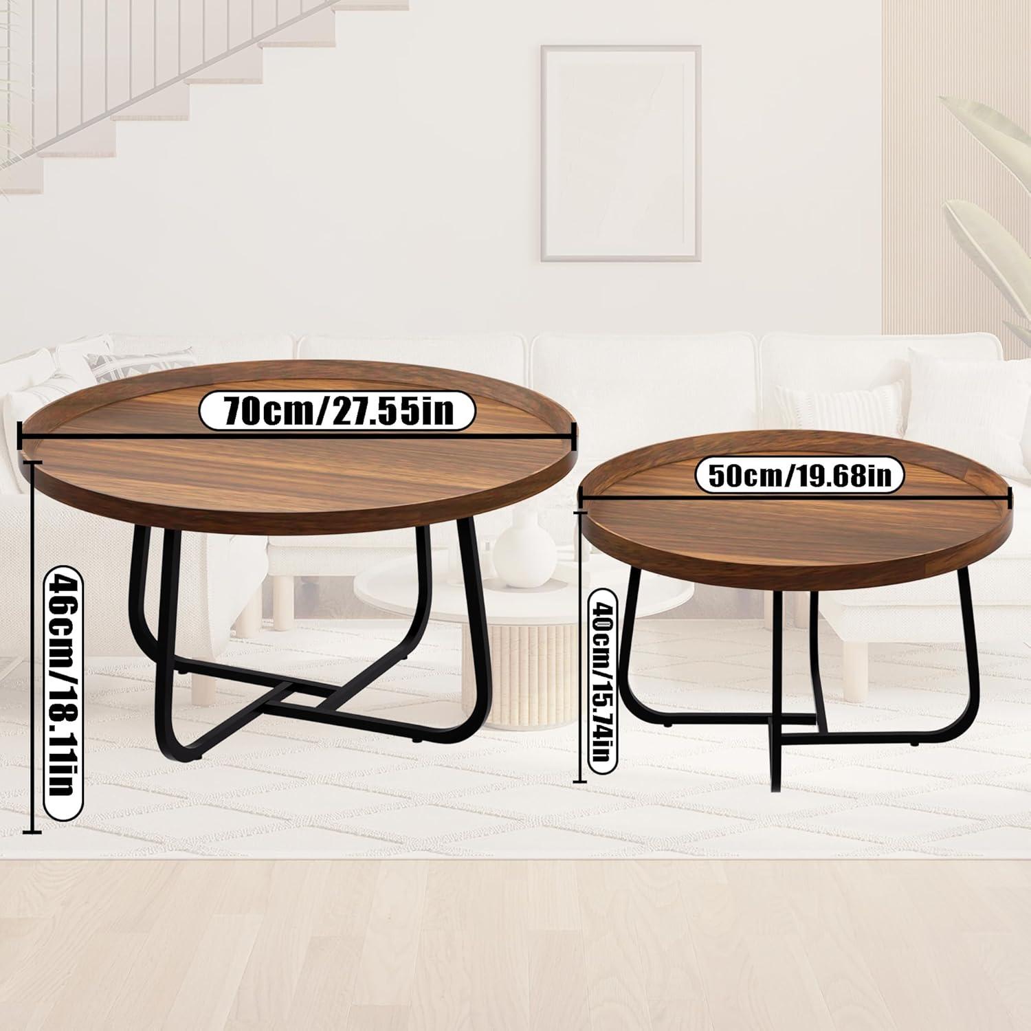 Couchtisch Rund 2er Set Holz Metall Wohnzimmertisch