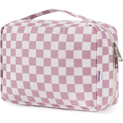 Kulturtasche Damen Groß zum Aufhängen, Z-altrosa Schachbrettmuster