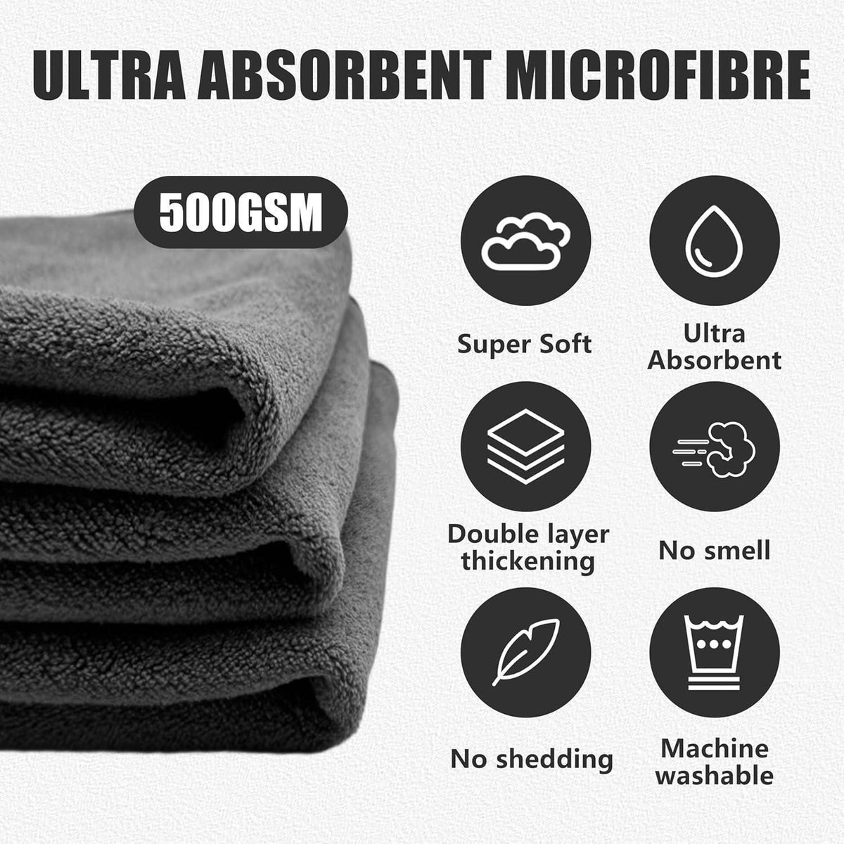 Mikrofasertücher Auto 6er Set – 30x40cm, 500GSM