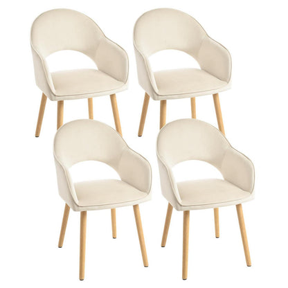 Esszimmerstühle Set Beige Samt mit Armlehnen & Holzbeinen
