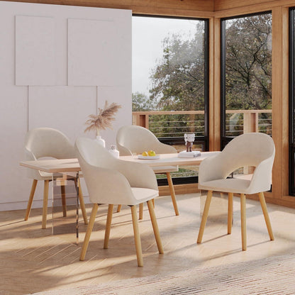 Esszimmerstühle Set Beige Samt mit Armlehnen & Holzbeinen