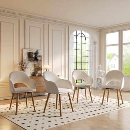 Esszimmerstühle Beige 2er Set mit Samt & Holzbeinen