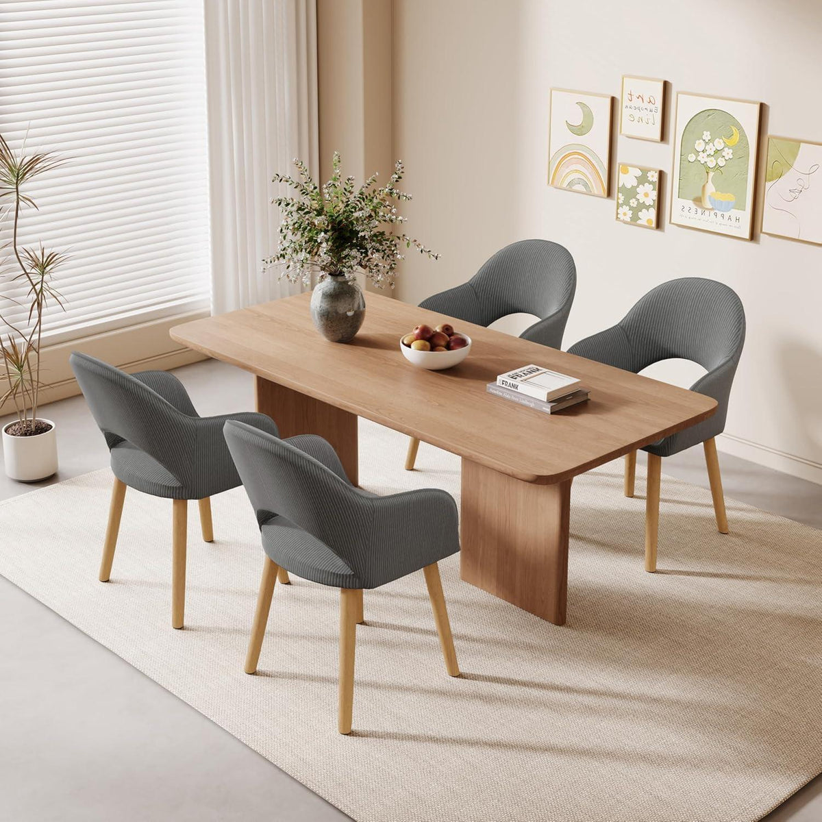 Esszimmerstühle Set Dunkelgrau Cord mit Armlehnen & Holzbeinen