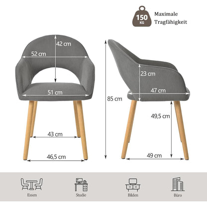 Esszimmerstühle Set Dunkelgrau Cord mit Armlehnen & Holzbeinen